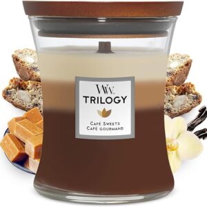 Woodwick Medium Hourglass Trilogy Scented Candle | Café Sweets | with Crackling Wick | Burn Time: Up to 60 Hours [Energy Class A]