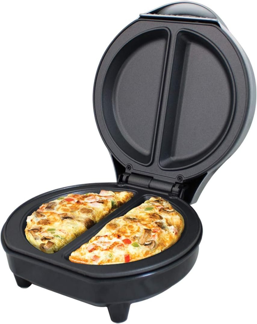 Dual Omelette Maker Electric – Easy Clean Non-Stick Cooking Plate – Makes Healthy Omelettes, Scrambled & Fried Eggs – Featuring Ready Indicator Light & Cool Touch Handle