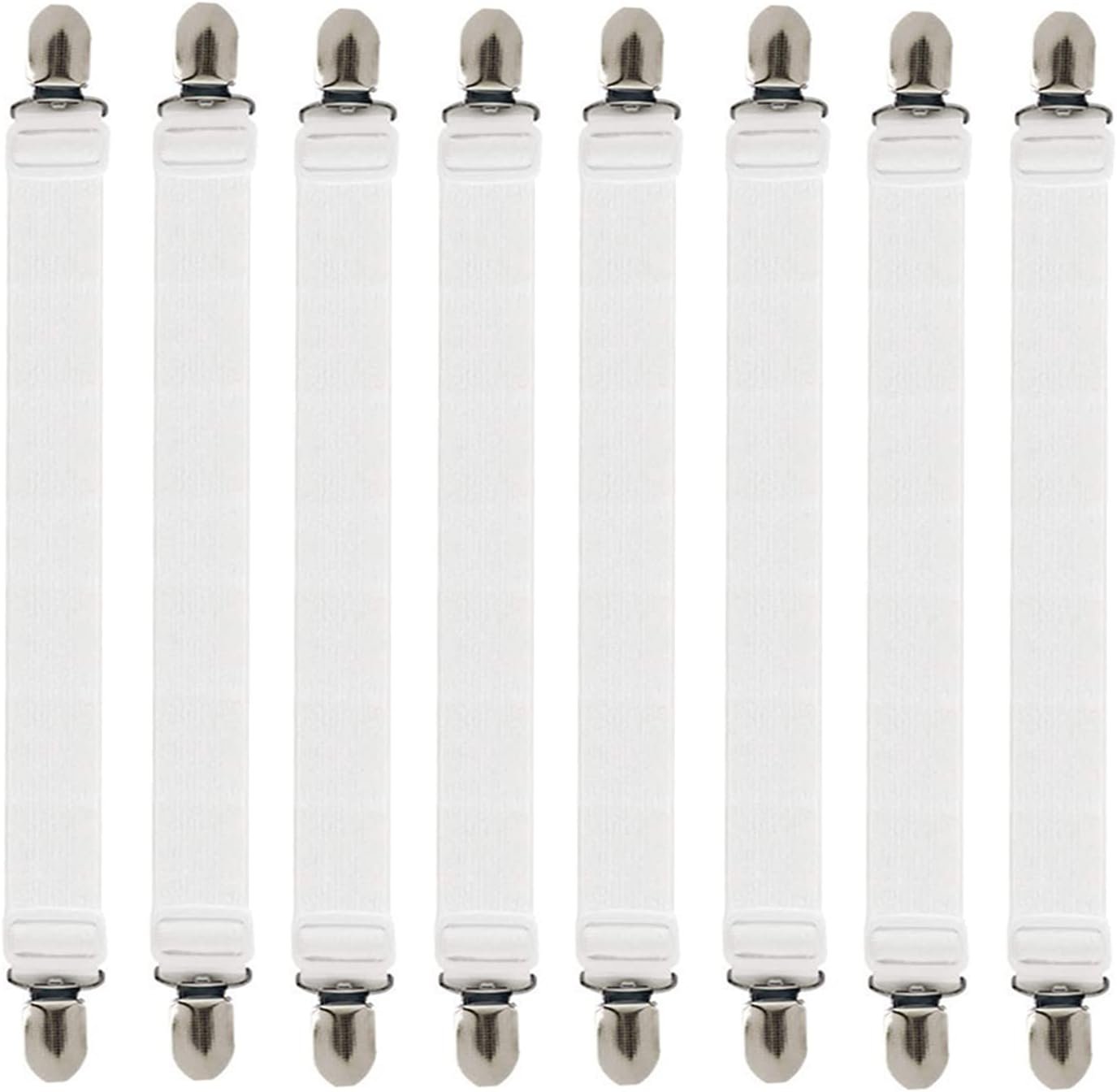 Bed Sheet Fasteners, 8Pcs Adjustable Bed Sheet Straps, White Elastic Sheet Clips for Bedding, Fitted Bed Sheet Grippers to Keep Your Sheets in Place