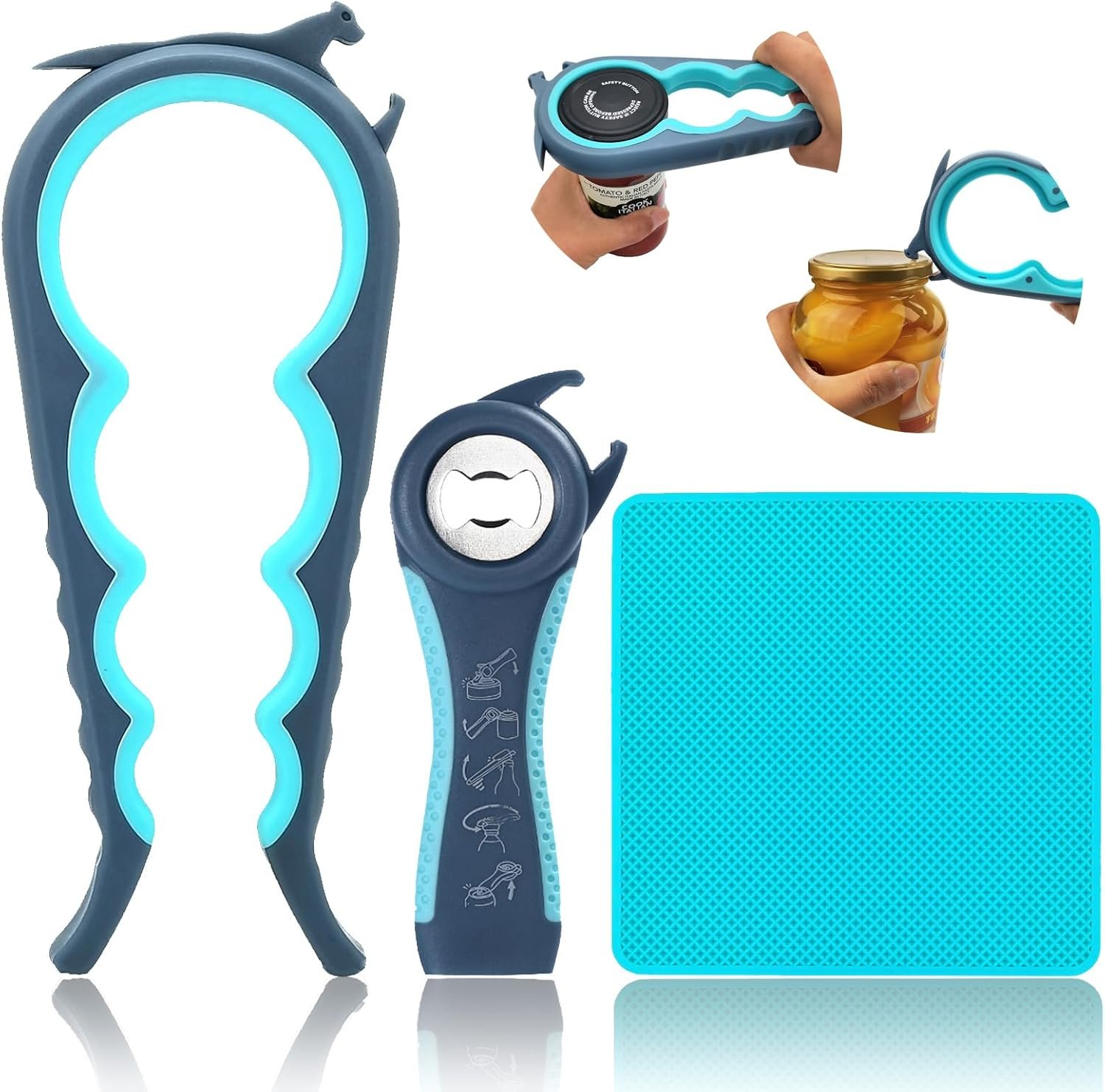 Latest Jar Opener and 5 in 1 Bottle Opener with Rubber Jar gripper Pad Ideal for Seniors with arthritis Weak Hands and Low Strength