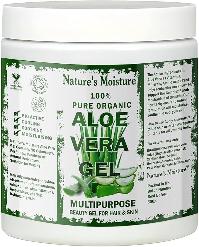 100% Pure Aloe Vera Gel from Freshly Cut Aloe Ideal for all skin & hair types After Sun Care, Dry Skin Hydration, Acne, Suitable for Face, Body, Hair, Cruelty-free Big 500g