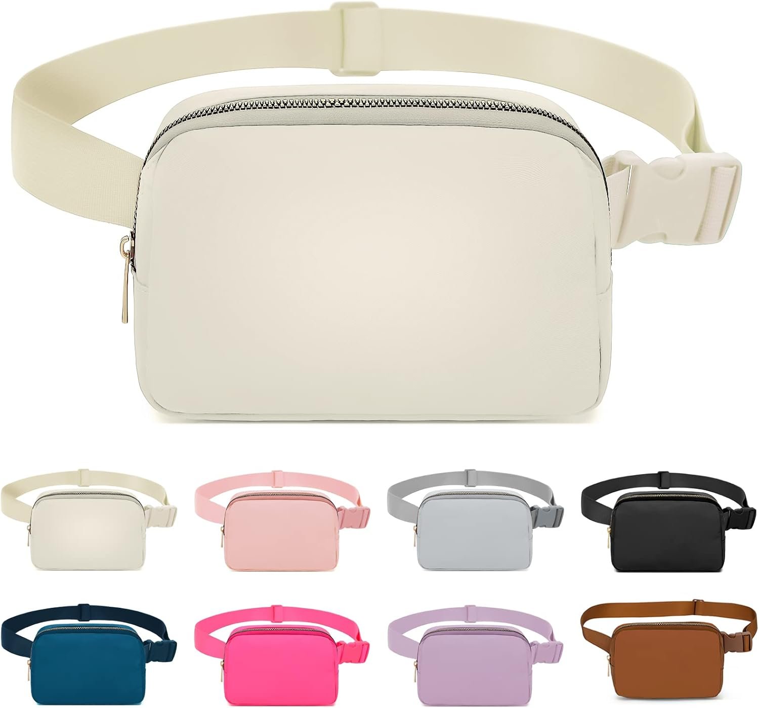 Bum Bag for Women Men, Fanny Pack with Adjustable Straps Crossbody Fashion Waist Pack, Running Belt Bag for Travel Workout Cycling Hiking (Beige), Beige, One Size, Fashion
